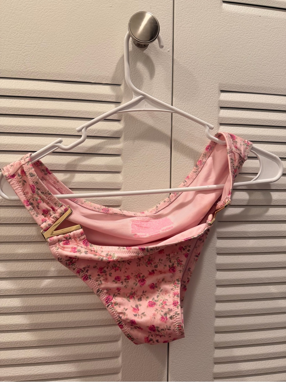 Victoria's Secret Pink Floral High-Cut Bikini Bottom with Gold V Logo